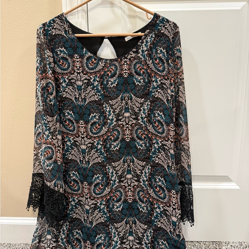 Charlotte Russe Teal and Black Paisley Midi Dress